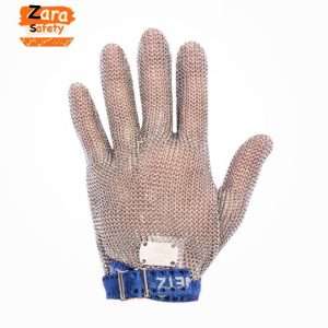دستکش قصابی ضد برشMG2152 كاربرد:مناسب براي افراد شاغل در كشتارگاه ها،قصابي ها ،شيشه بري و ساير.تكي / دست چپ و راست موجود میباشد.بافت: زنجير.رنگ:نقره اي